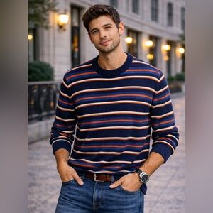 Calvin Klein Men's Crewneck Sweater - Navy, Red, White Stripes